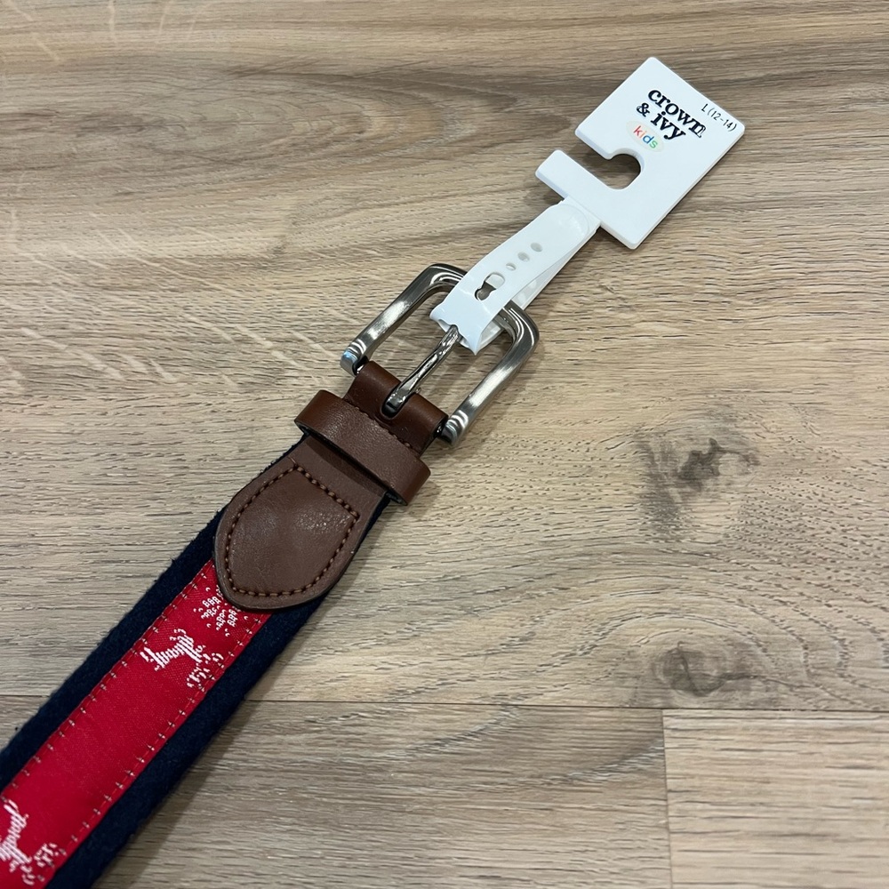 Crown & Ivy Boys Festive Winter Belt Red Navy L 12-14